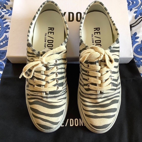 RE/DONE 70s Low Top Skate Sneaker Zebra Print Black White SZ 40 - Picture 1 of 15